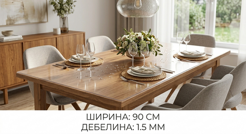 Кристално прозрачен протектор за маси, бюра – Ширина 90 см (дебелина 1.5мм)