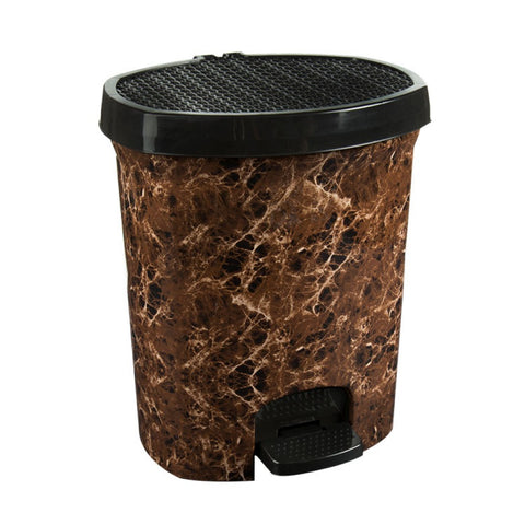 Кош за смет с педалче - кафяв мрамор, голям