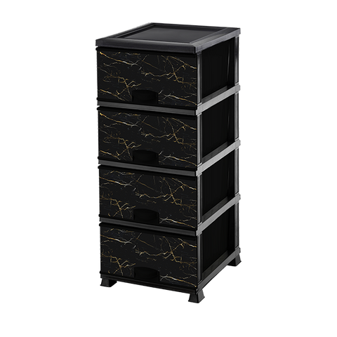 Пластмасов шкаф на 4 етажа, декор черен мрамор