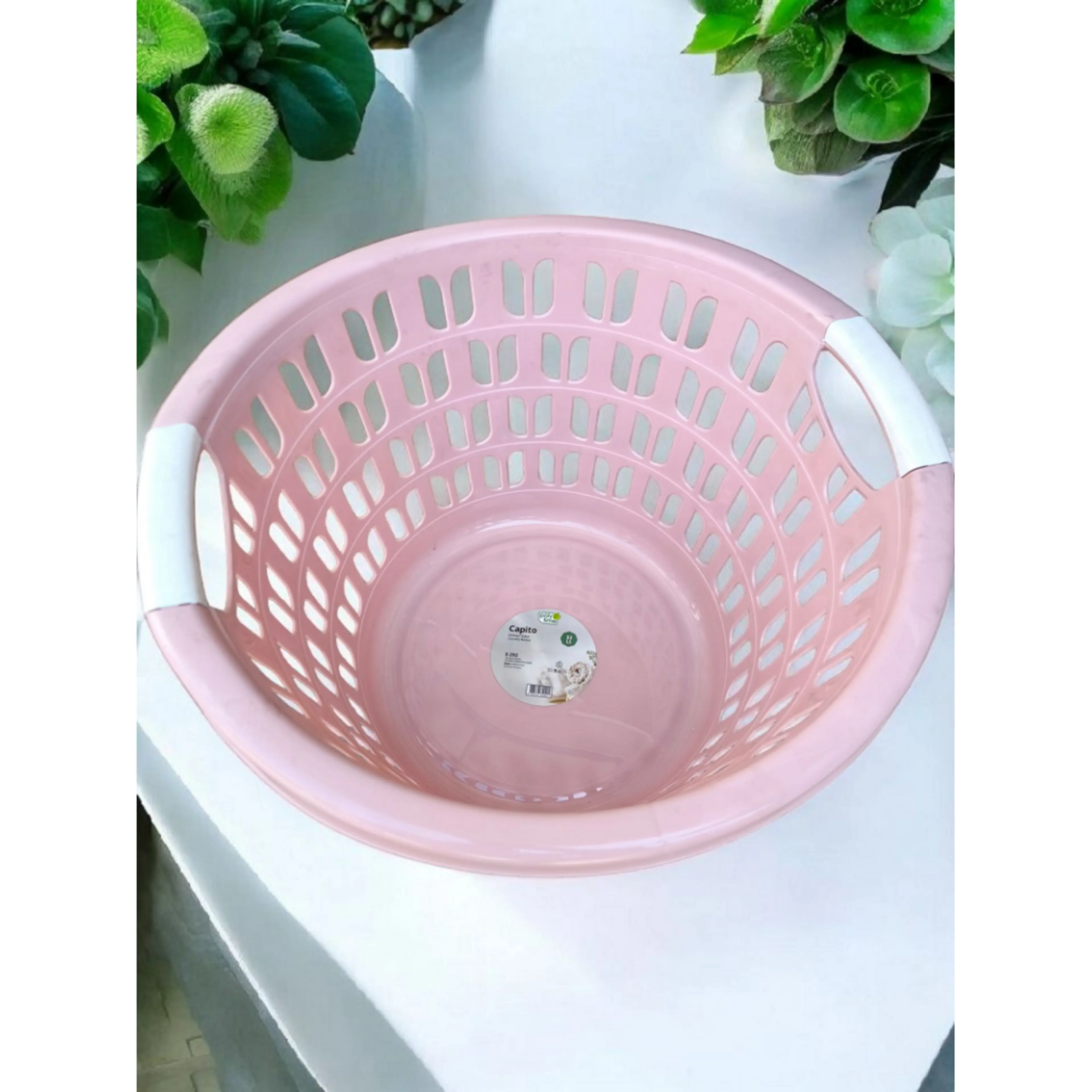 Кръгъл панер за дрехи, светло розов