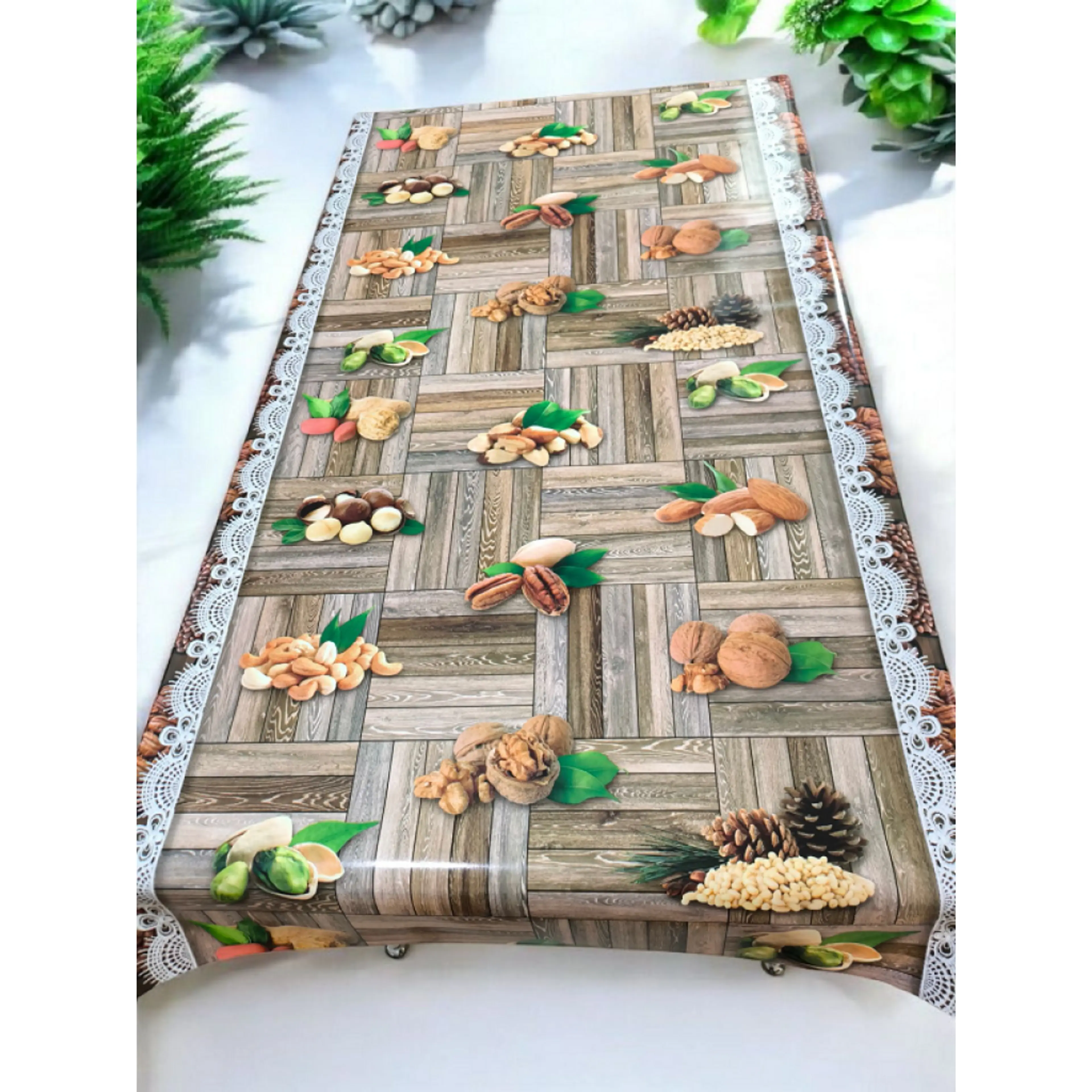 Луксозна гланцирана мушама с ядки и дървесен десен 140см 150см