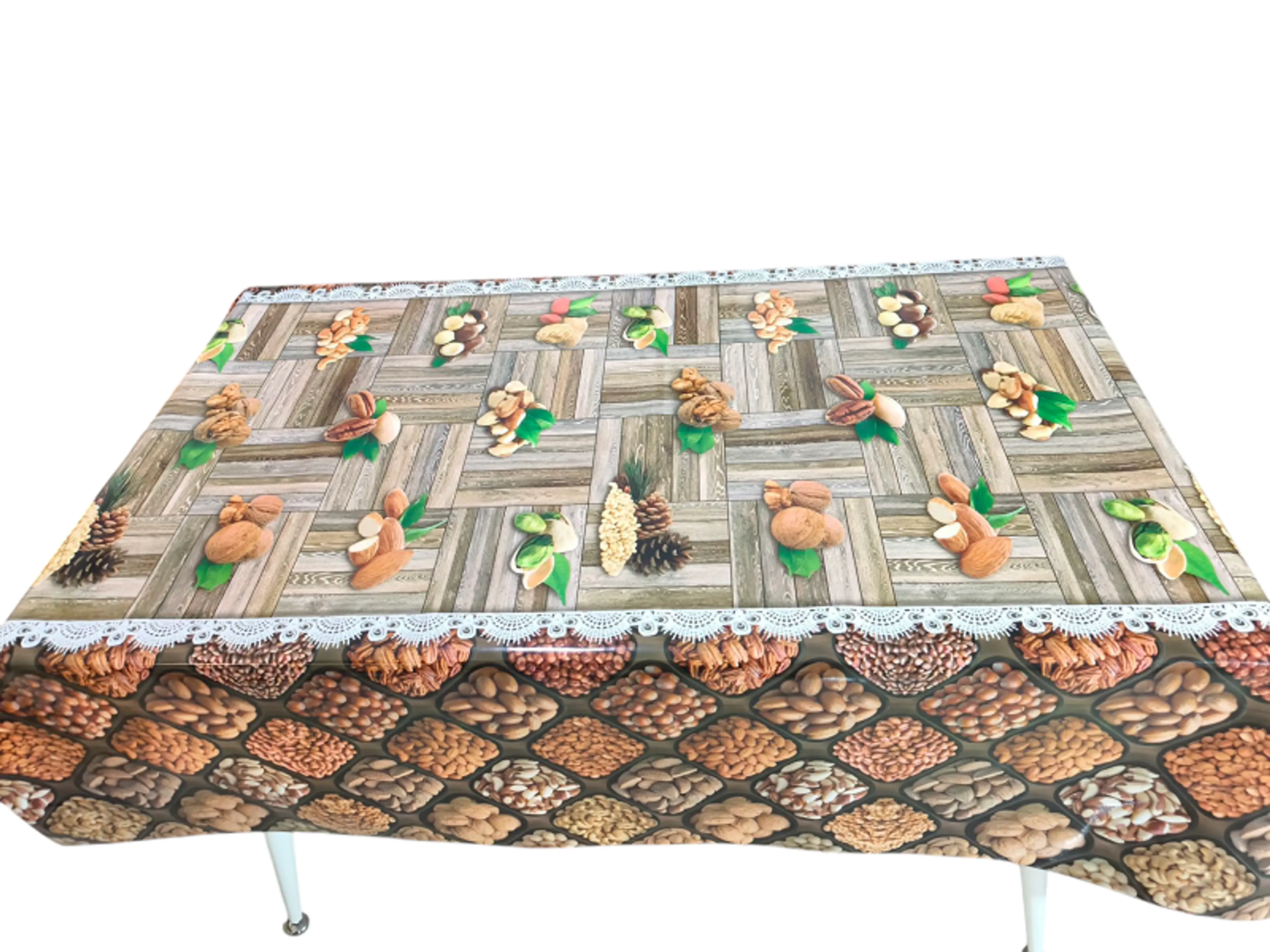 Луксозна гланцирана мушама с ядки и дървесен десен 140см цял топ- 20м