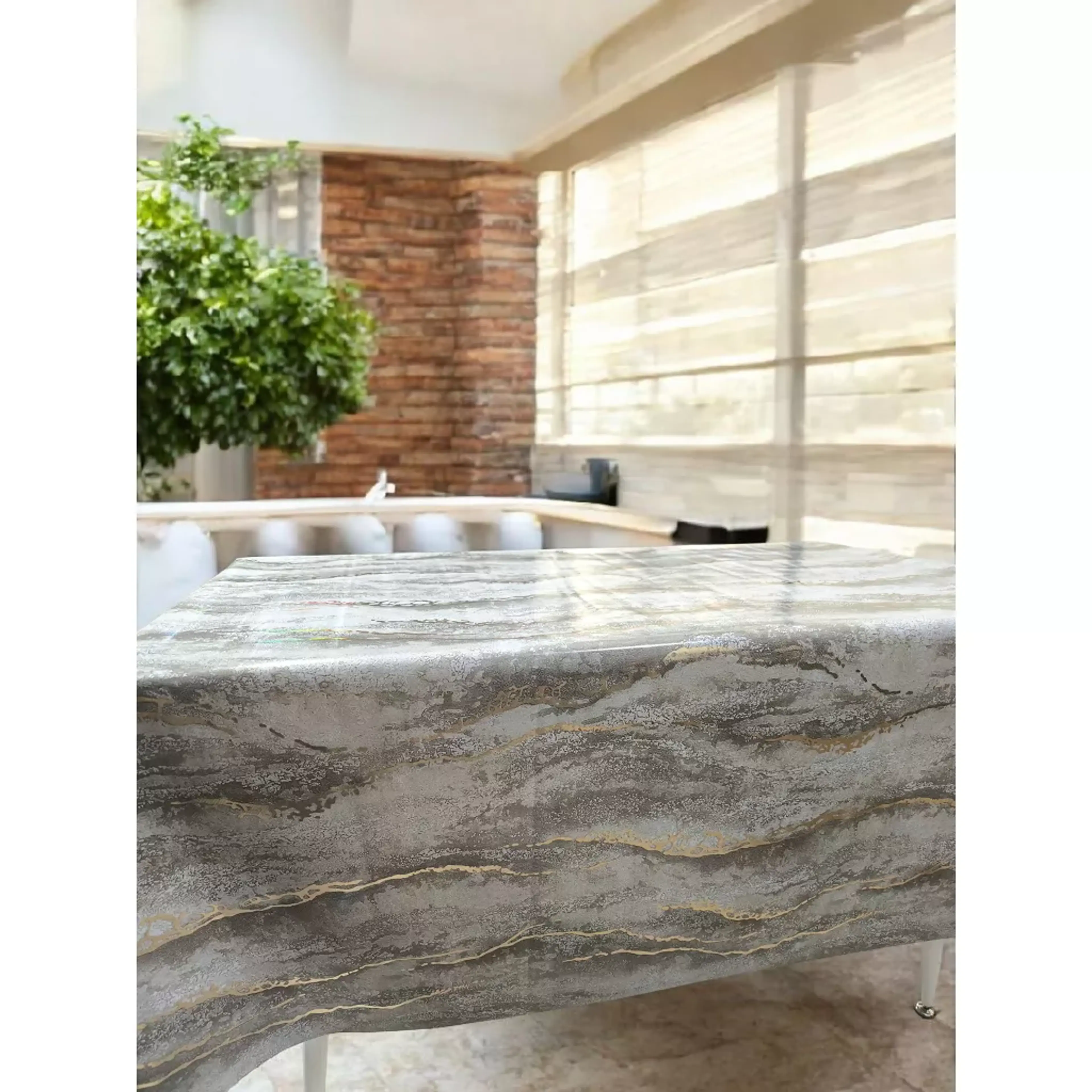 Луксозна мушама, бежово-златист мрамор 140см 130см