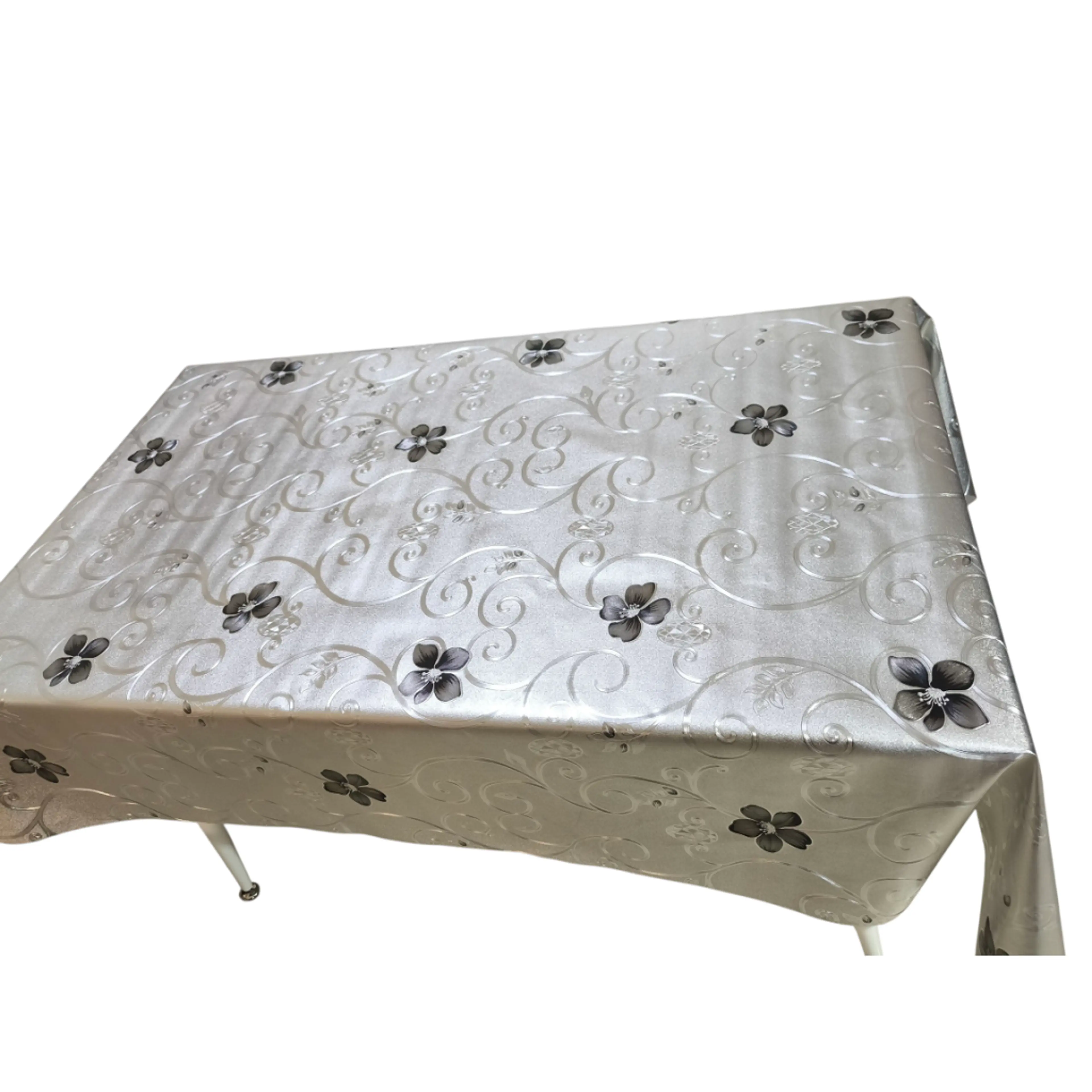 Луксозна мушама , сив фон с черни цветенца