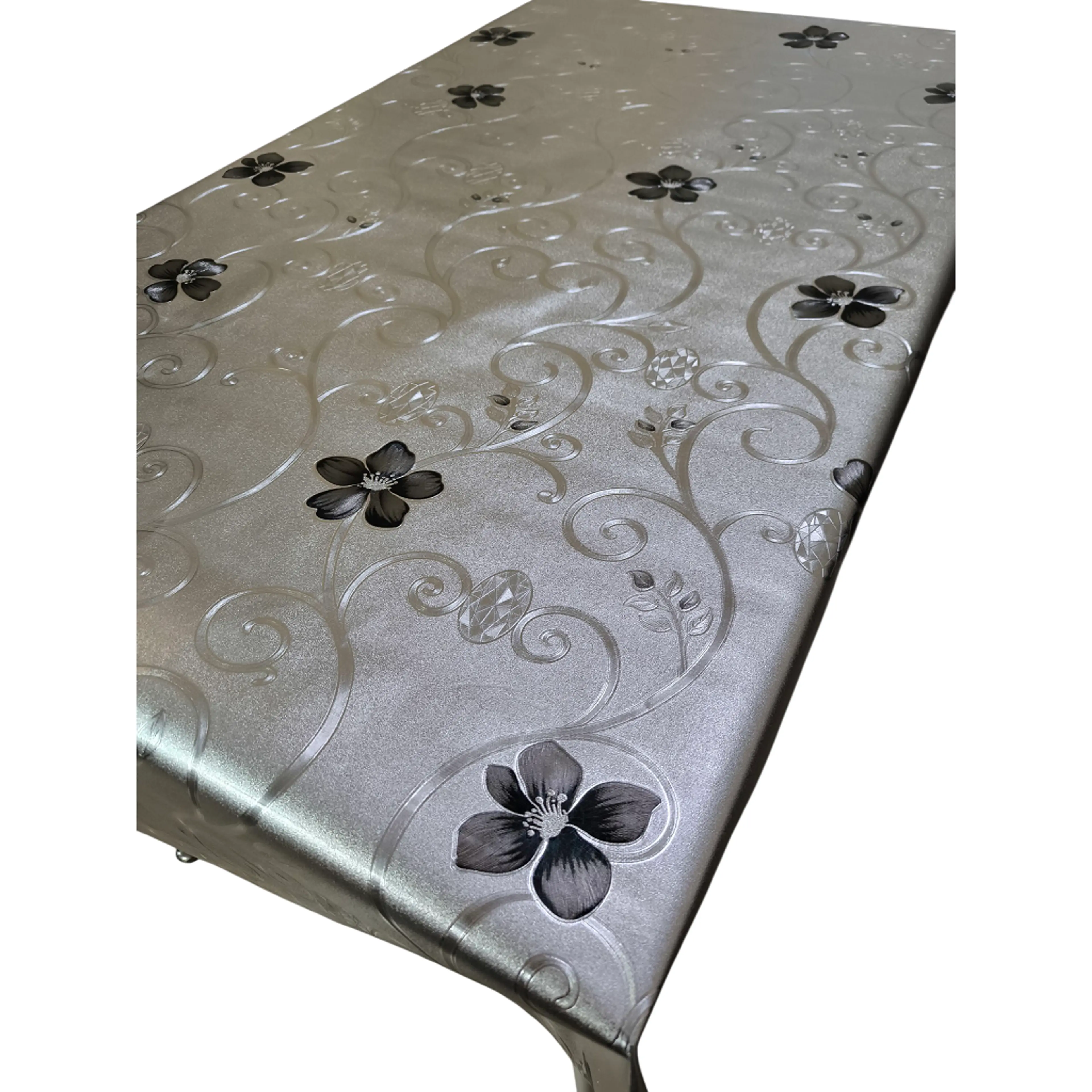 Луксозна мушама , сив фон с черни цветенца