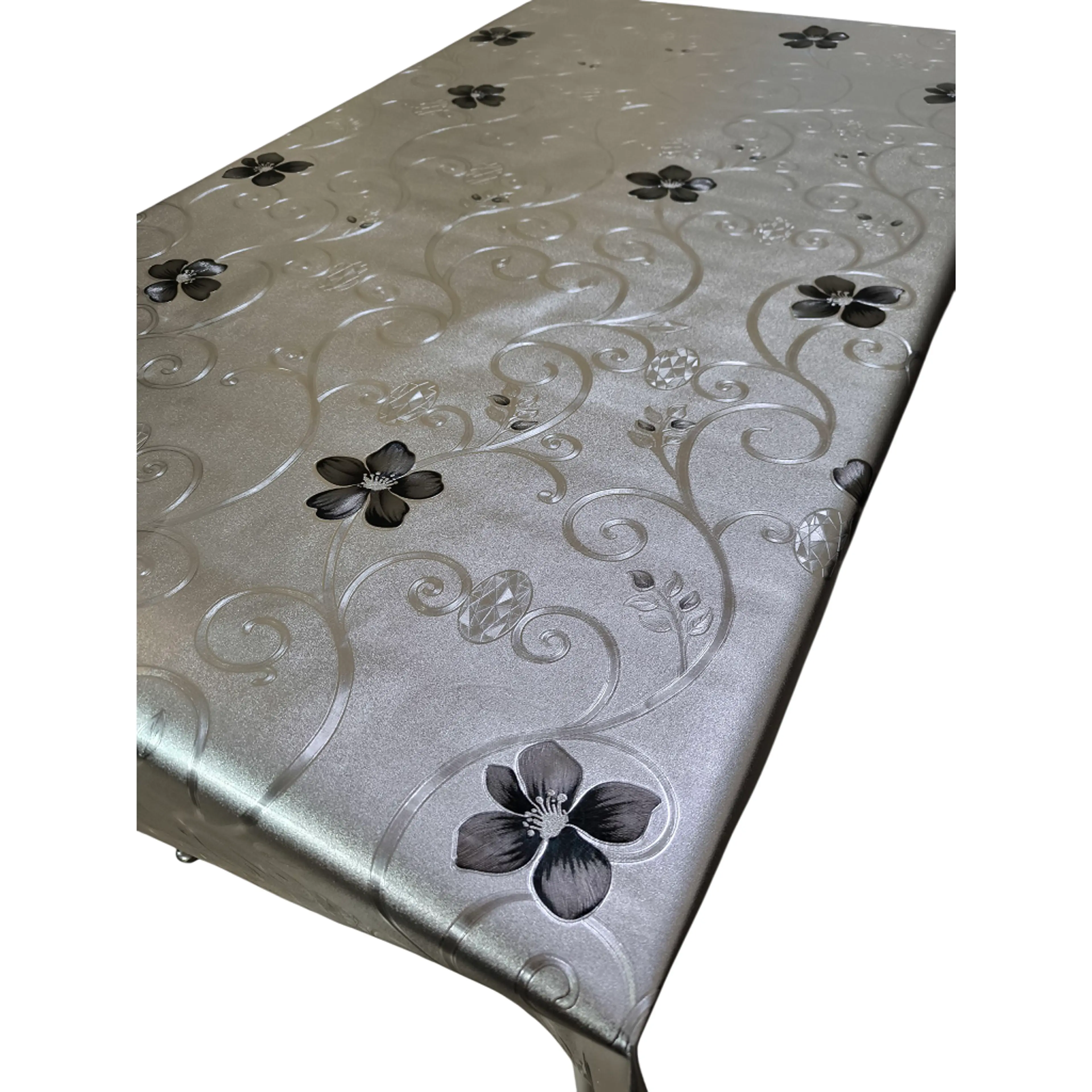 Луксозна мушама , сив фон с черни цветенца