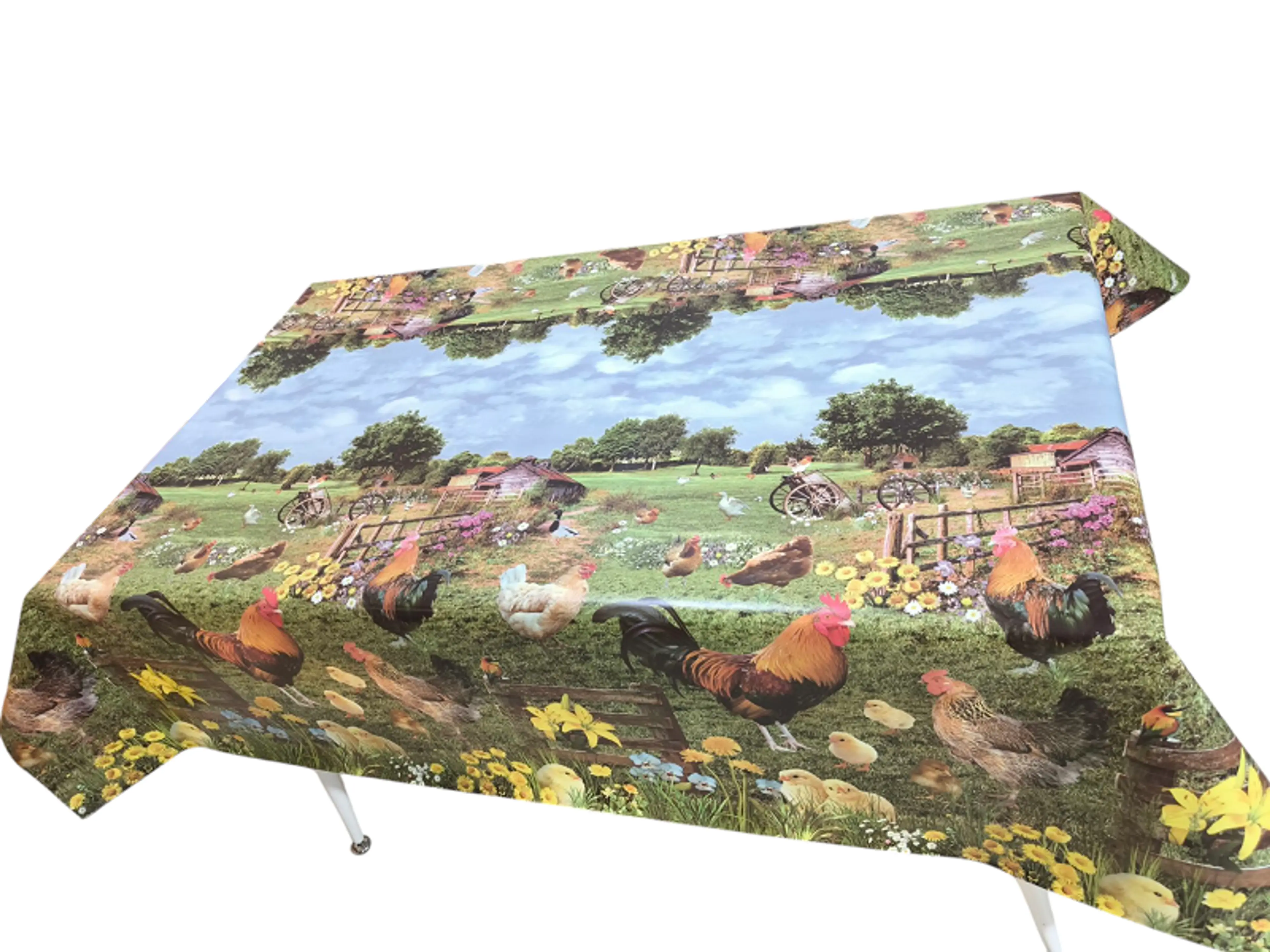 Мушама за маса, райска градина (кокошки и петли) 140см цял топ- 20м