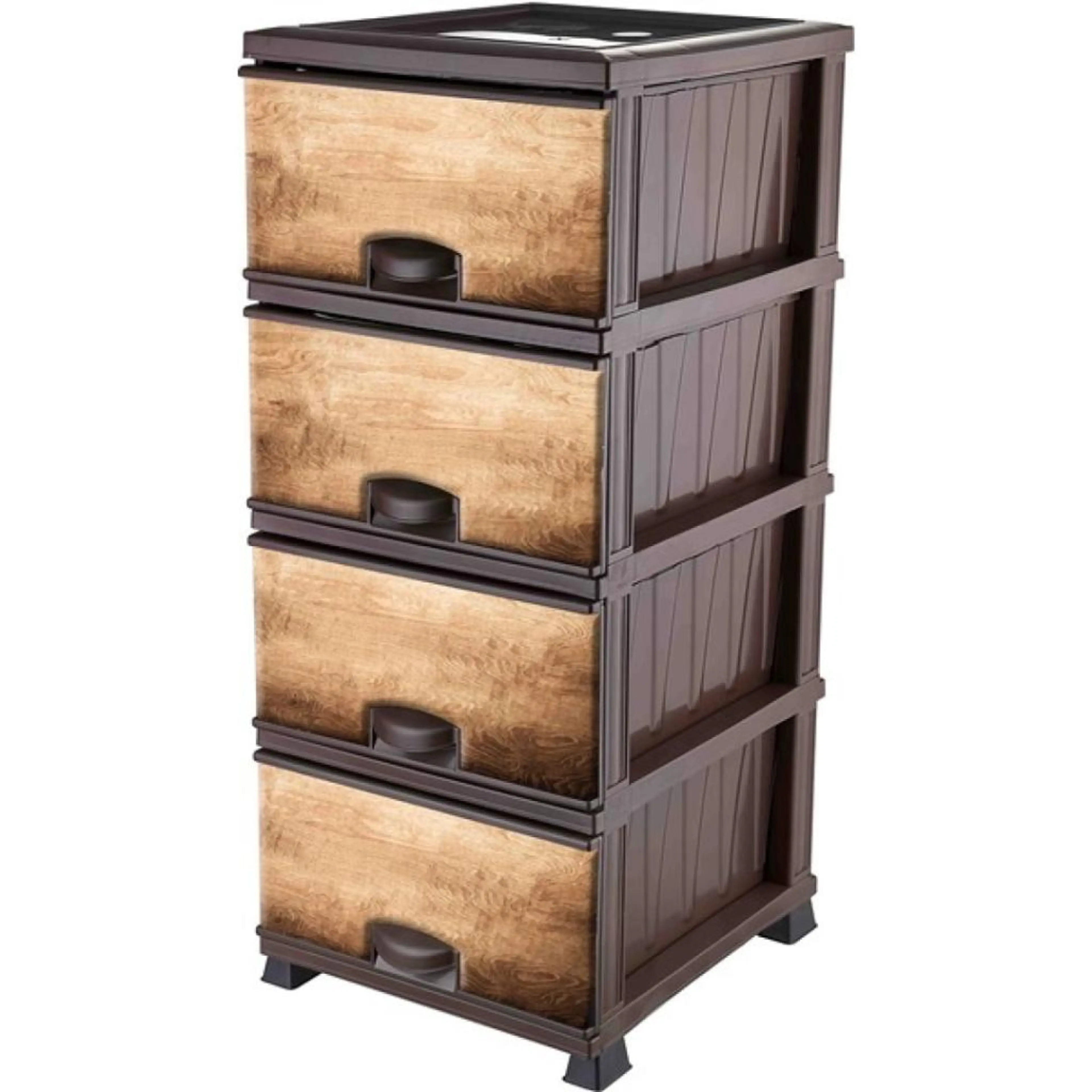 Пластмасов шкаф на 4 етажа, декор дърво.