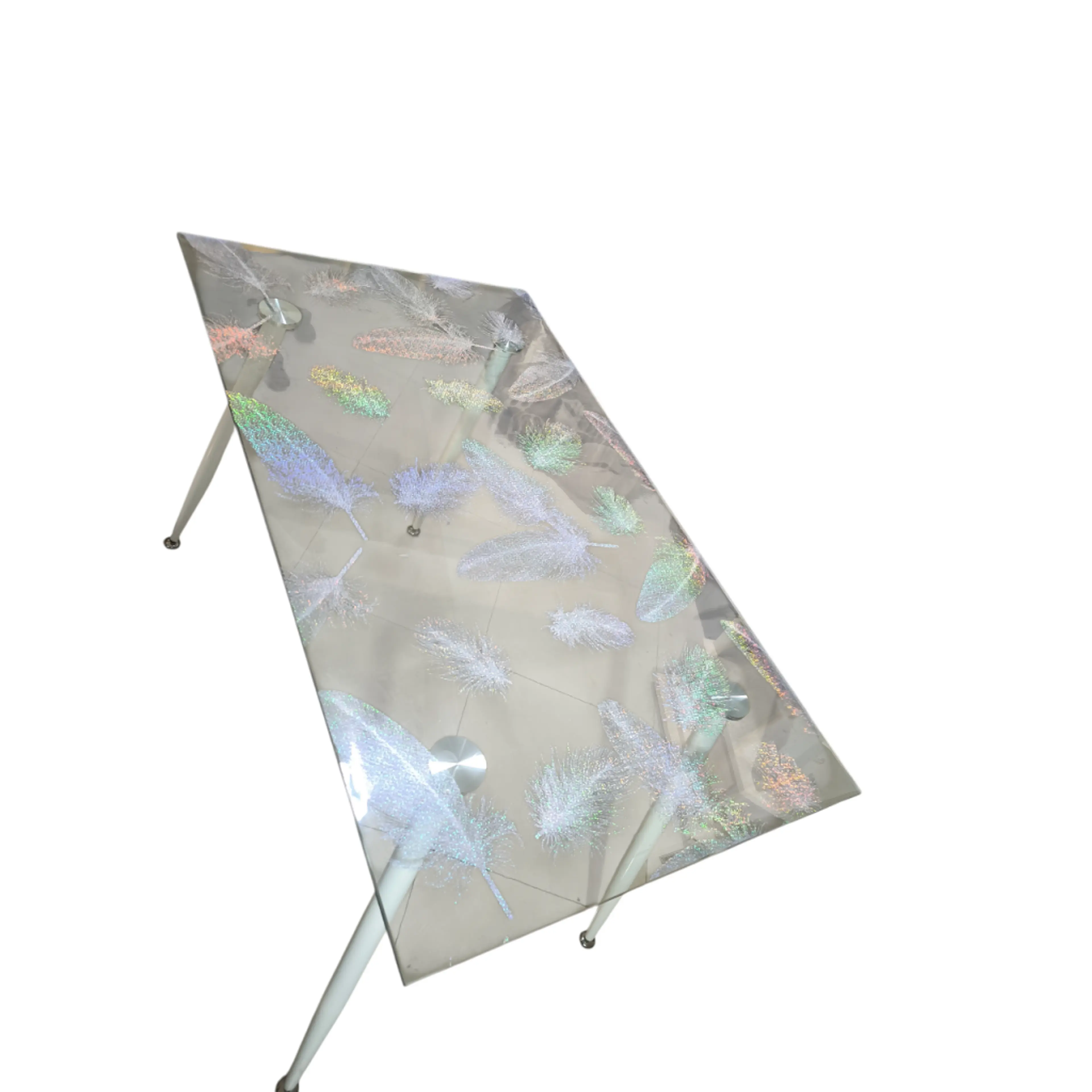 Протектор за маса, прозрачен фон със сиви пера