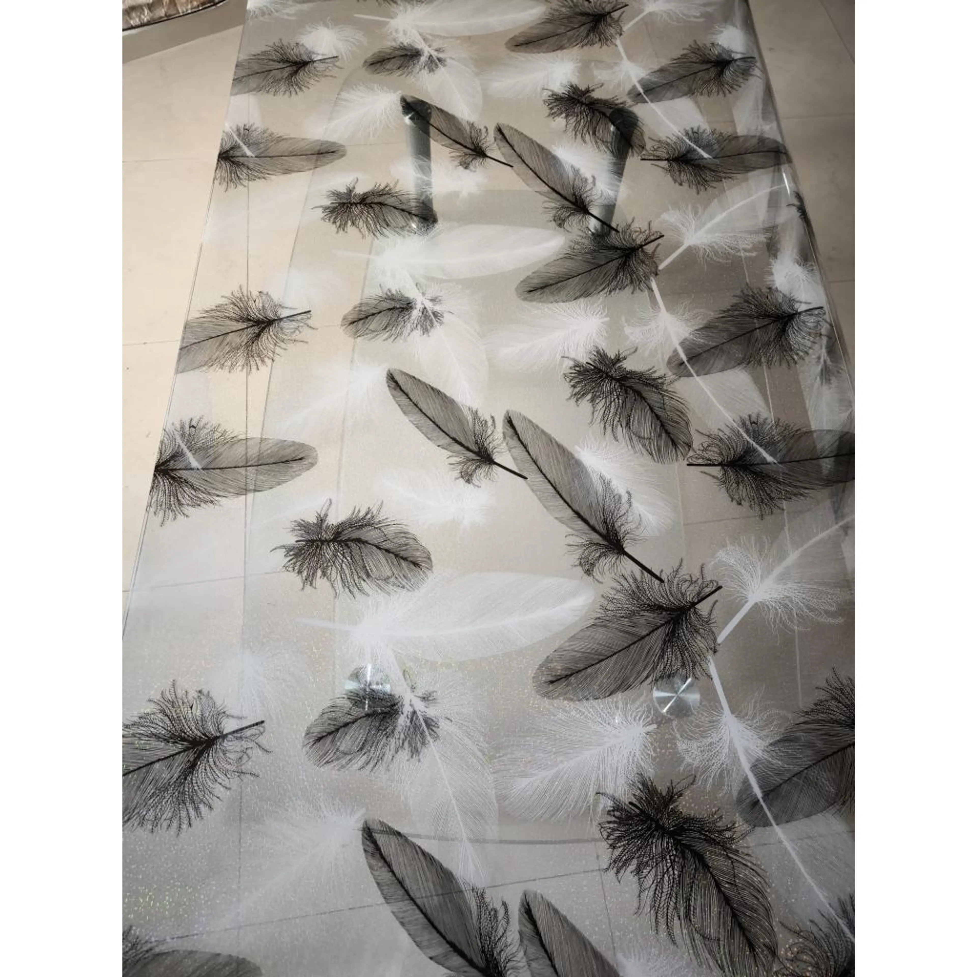 Прозрачен с бели и черни пера