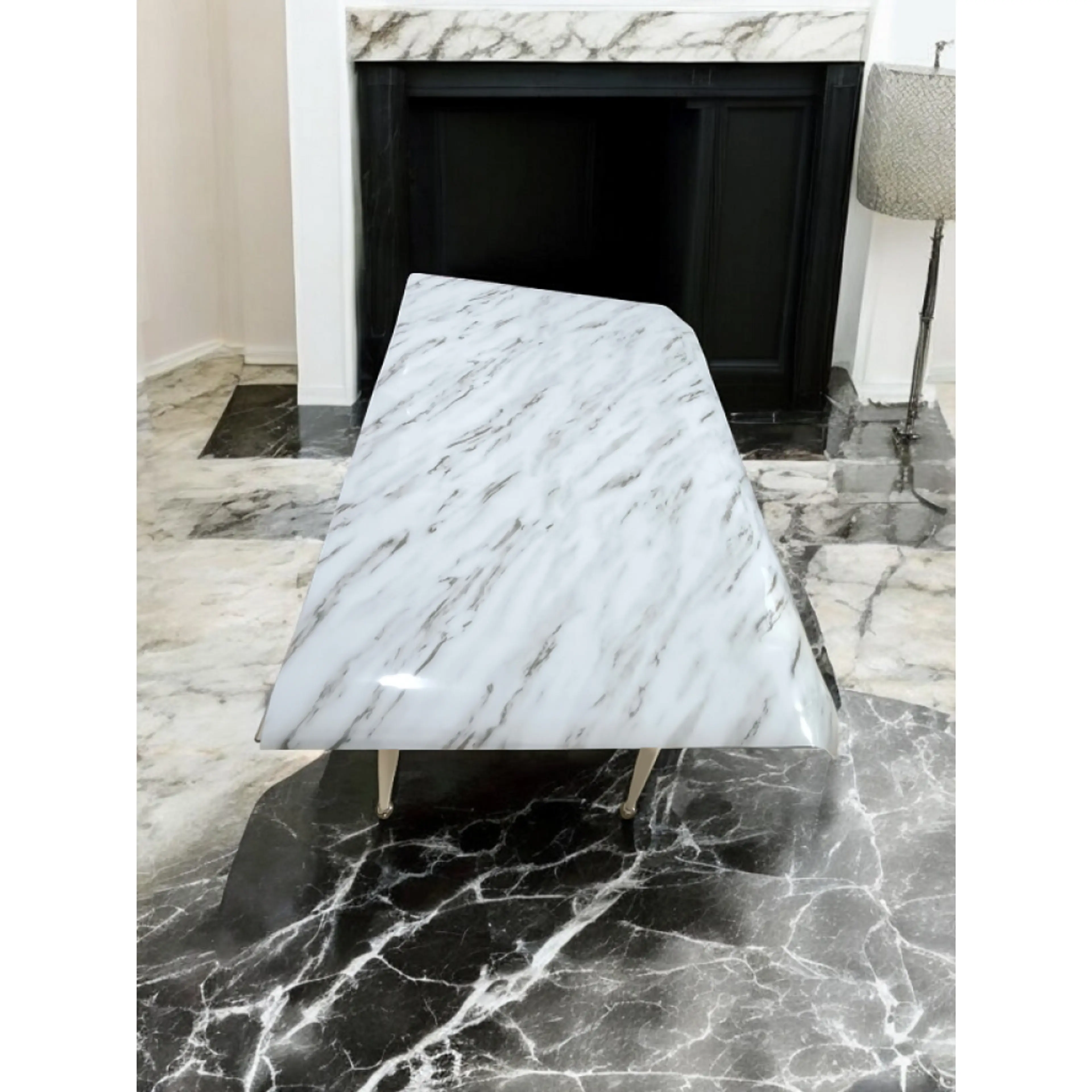 Силиконов протектор за маса, бяло-черен мрамор