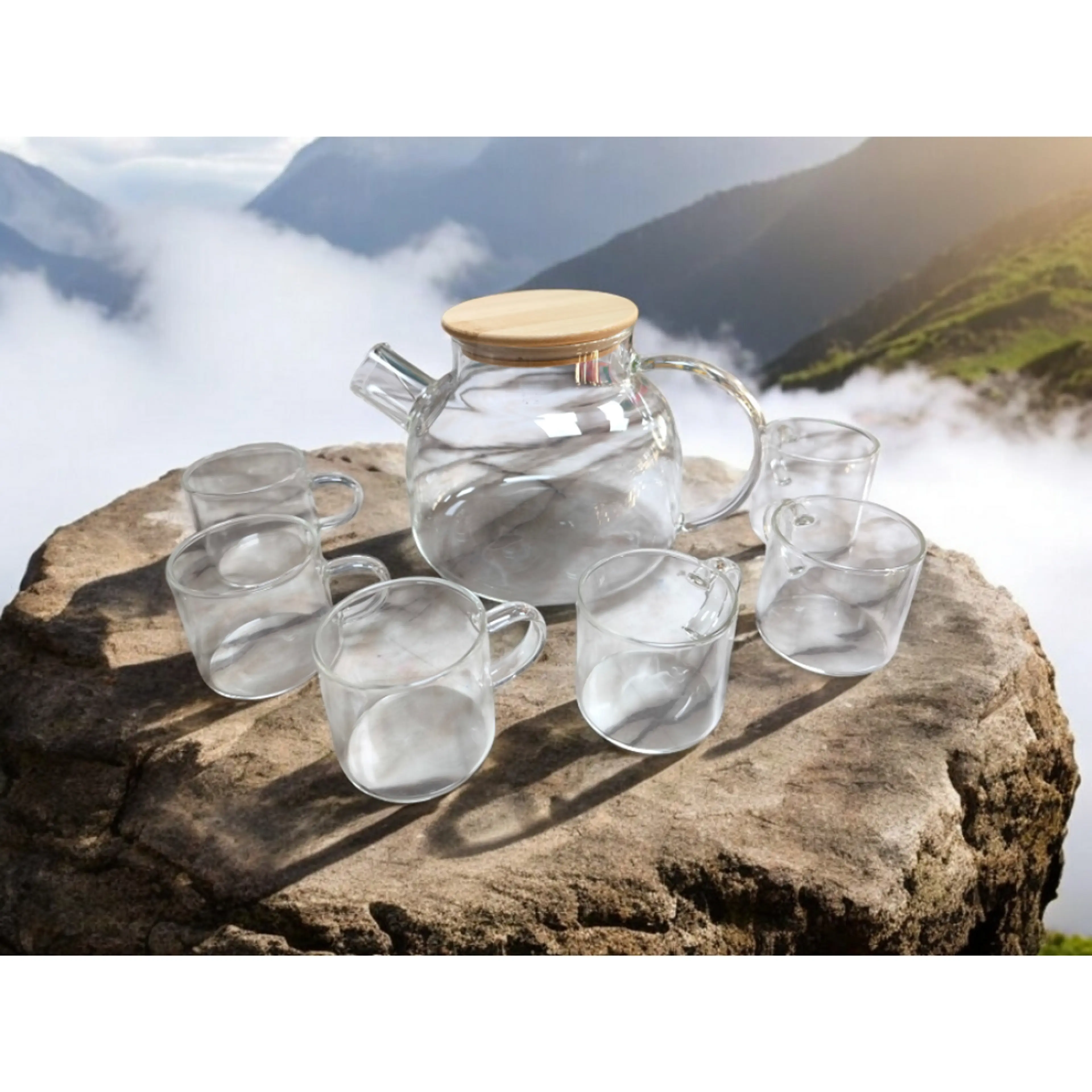 Стъклен чайник с мини чаши