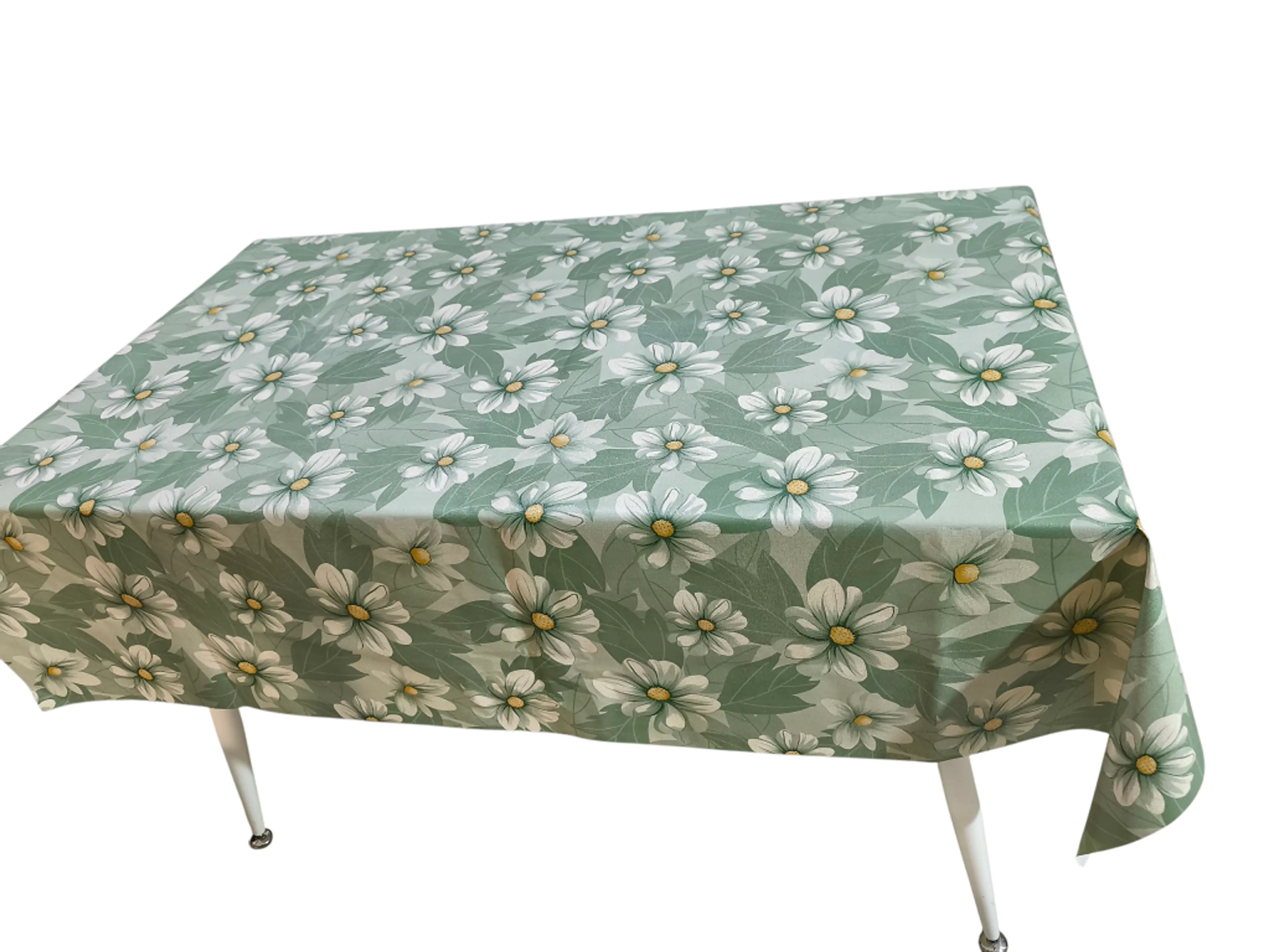 Текстилна мушама с цветен десен – маргаритки върху зелен фон